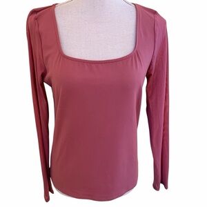 Wishlist Sienna Mesh Contrast Sleeve Scoop Neck Knit Top L